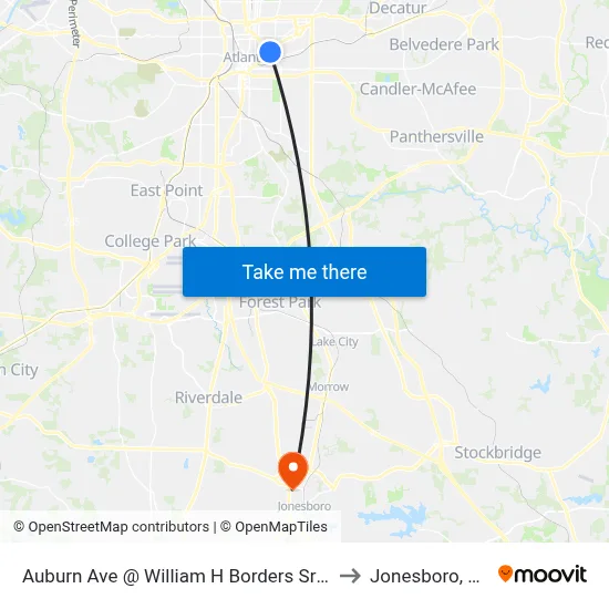 Auburn Ave @ William H Borders Sr Dr to Jonesboro, GA map