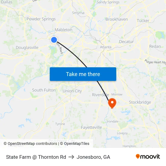 State Farm @ Thornton Rd to Jonesboro, GA map