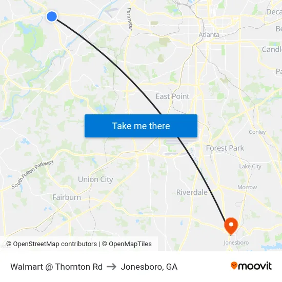 Walmart @ Thornton Rd to Jonesboro, GA map