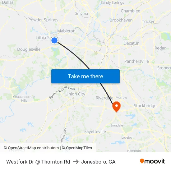 Westfork Dr @ Thornton Rd to Jonesboro, GA map