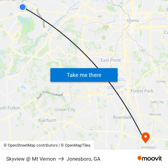 Skyview @ Mt Vernon to Jonesboro, GA map