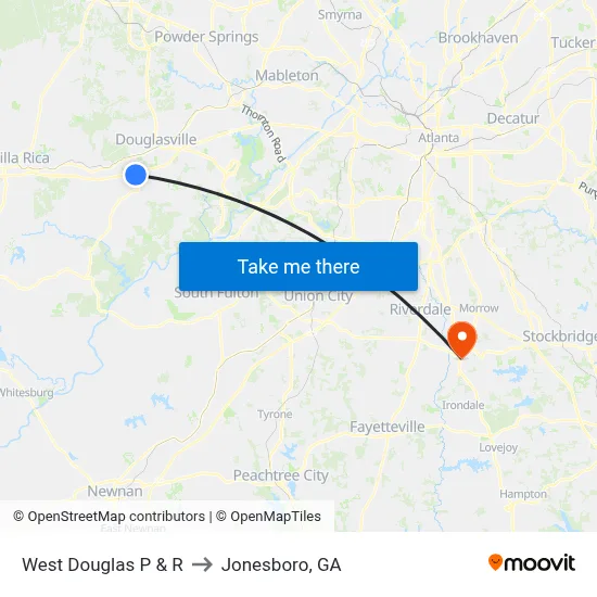 West Douglas P & R to Jonesboro, GA map
