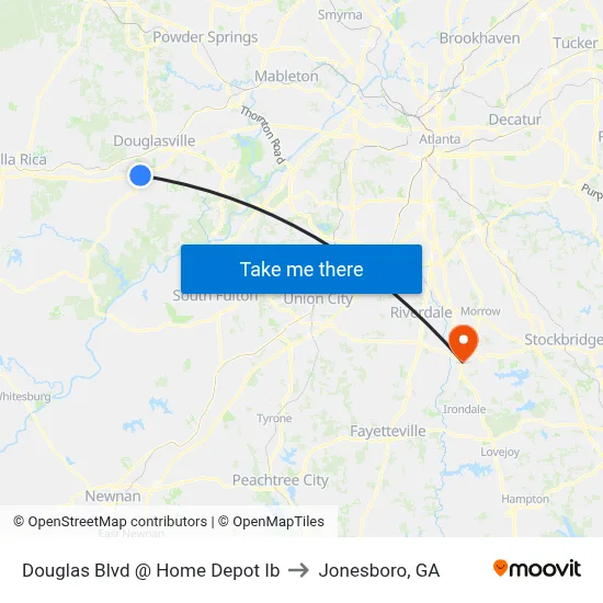 Douglas Blvd @ Home Depot Ib to Jonesboro, GA map