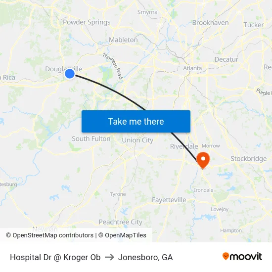 Hospital Dr @ Kroger Ob to Jonesboro, GA map