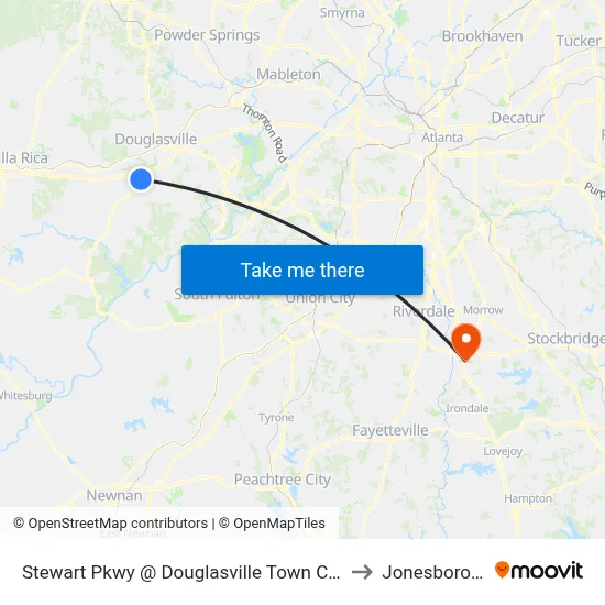 Stewart Pkwy @ Douglasville Town Center Ob to Jonesboro, GA map