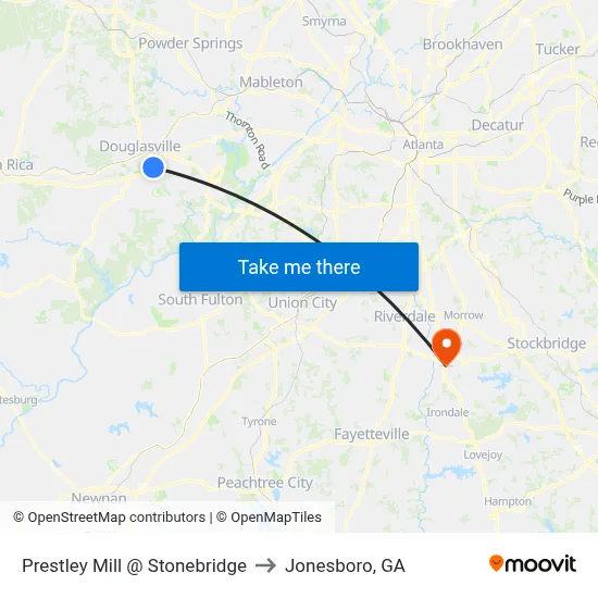 Prestley Mill @ Stonebridge Ib to Jonesboro, GA map