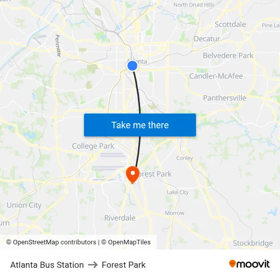 Atlanta Bus Station to Forest Park map
