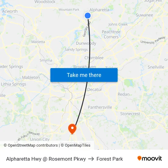 Alpharetta Hwy @ Rosemont Pkwy to Forest Park map