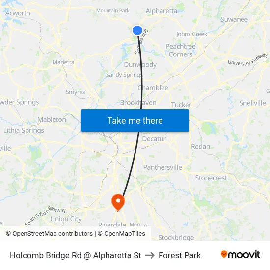 Holcomb Bridge Rd @ Alpharetta St to Forest Park map