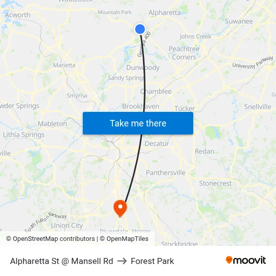 Alpharetta St @ Mansell Rd to Forest Park map
