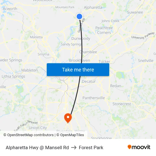 Alpharetta Hwy @ Mansell Rd to Forest Park map