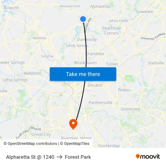 Alpharetta St @ 1240 to Forest Park map