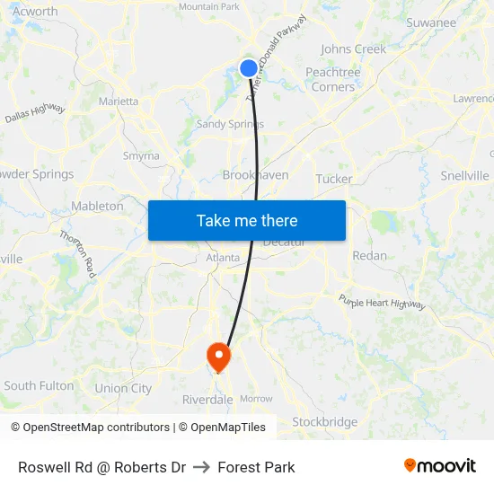 Roswell Rd @ Roberts Dr to Forest Park map
