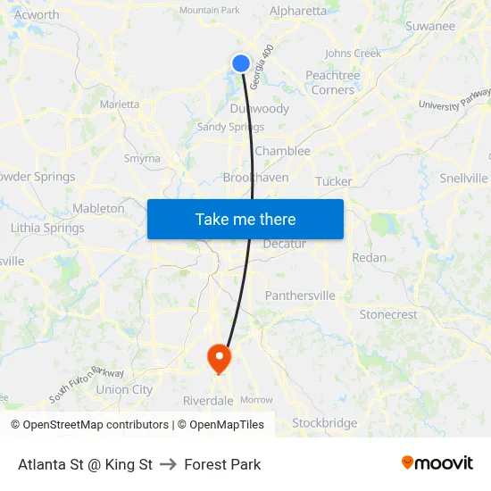 Atlanta St @ King St to Forest Park map