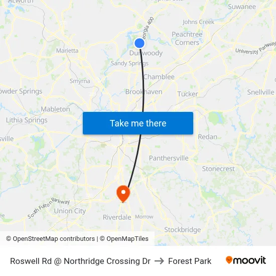 Roswell Rd @ Northridge Crossing Dr to Forest Park map