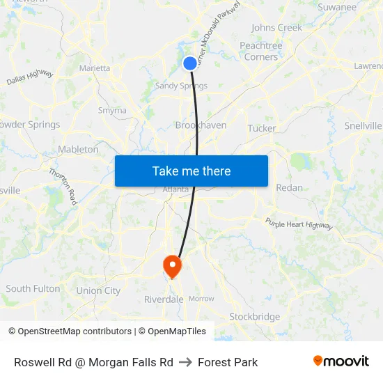 Roswell Rd @ Morgan Falls Rd to Forest Park map