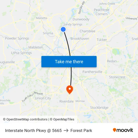 Interstate North Pkwy @ 5665 to Forest Park map