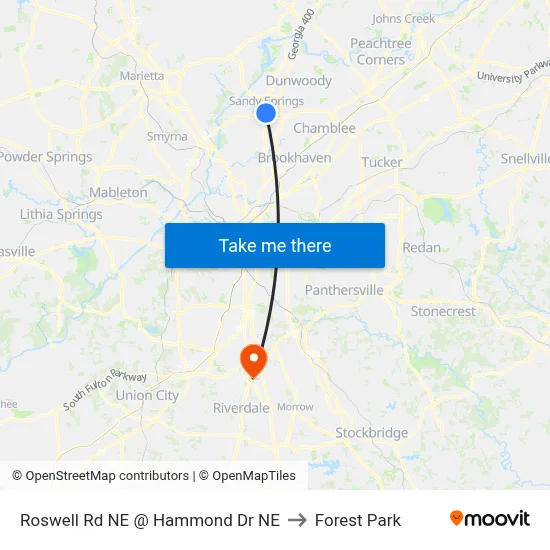 Roswell Rd NE @ Hammond Dr NE to Forest Park map