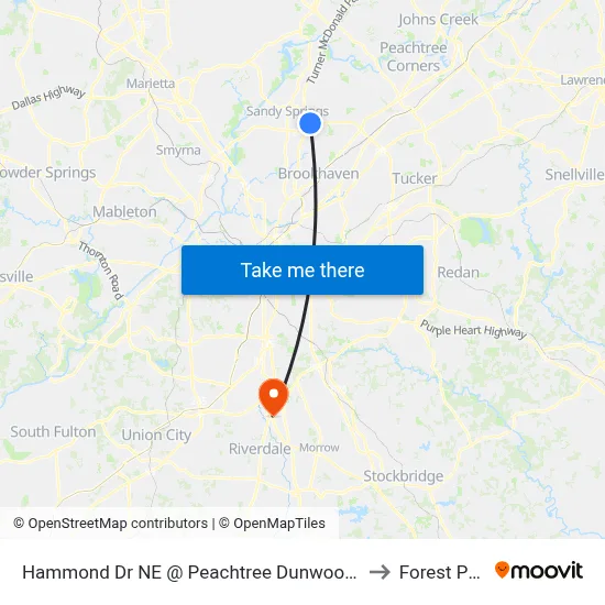 Hammond Dr NE @ Peachtree Dunwoody Rd to Forest Park map