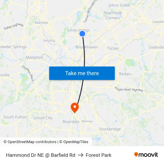 Hammond Dr NE @ Barfield Rd to Forest Park map