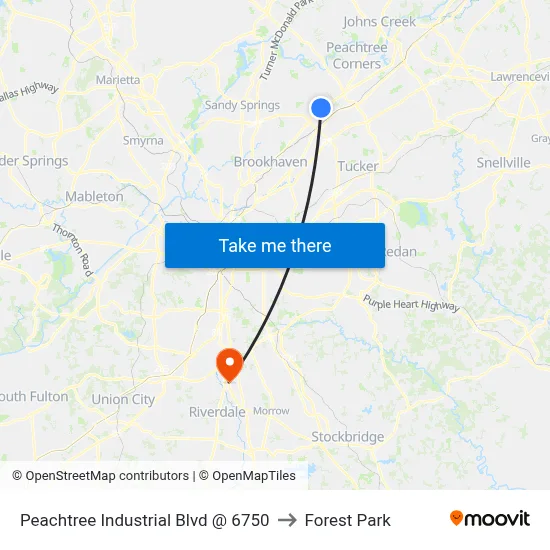 Peachtree Industrial Blvd @ 6750 to Forest Park map