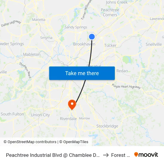 Peachtree Industrial Blvd @ Chamblee Dunwoody Rd to Forest Park map