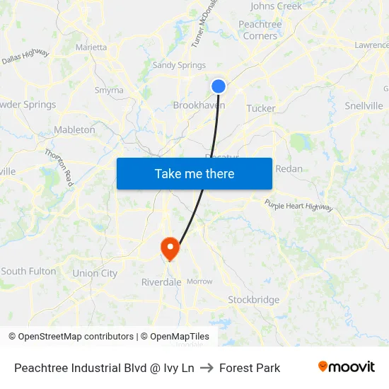 Peachtree Industrial Blvd @ Ivy Ln to Forest Park map