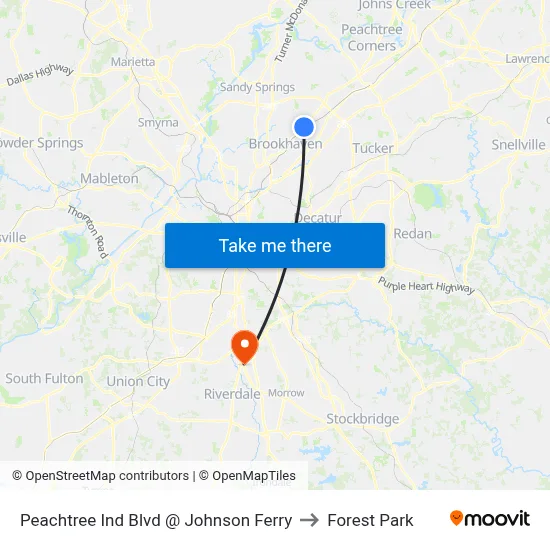 Peachtree Ind Blvd @ Johnson Ferry to Forest Park map