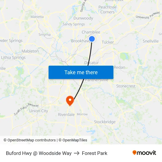 Buford Hwy @ Woodside Way to Forest Park map
