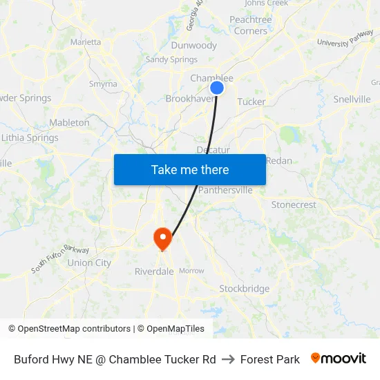 Buford Hwy NE @ Chamblee Tucker Rd to Forest Park map