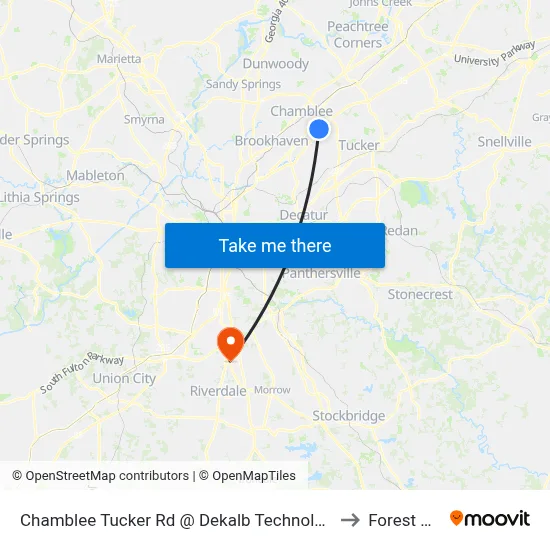 Chamblee Tucker Rd @ Dekalb Technology Pkwy to Forest Park map