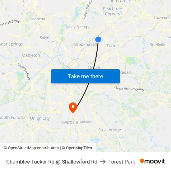 Chamblee Tucker Rd @ Shallowford Rd to Forest Park map