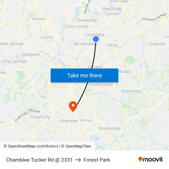 Chamblee Tucker Rd @ 2331 to Forest Park map