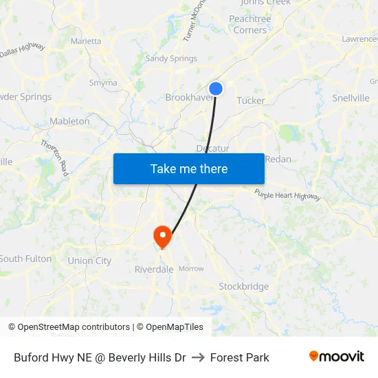 Buford Hwy NE @ Beverly Hills Dr to Forest Park map