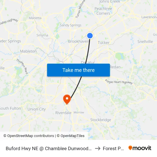 Buford Hwy NE @ Chamblee Dunwoody Rd to Forest Park map
