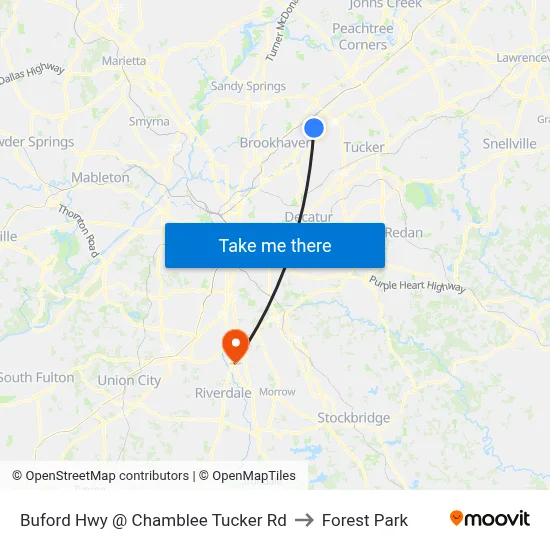 Buford Hwy @ Chamblee Tucker Rd to Forest Park map