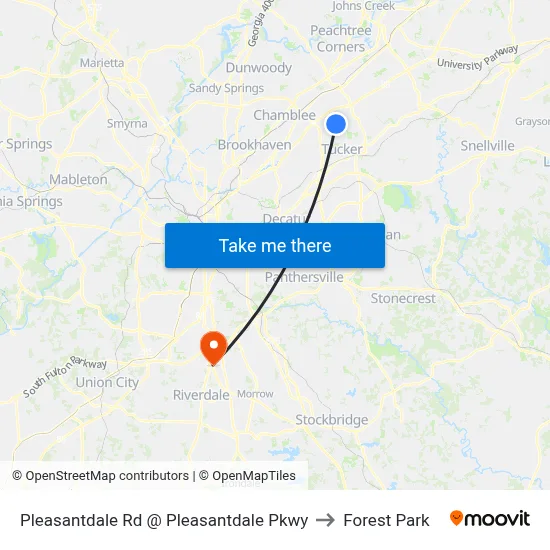 Pleasantdale Rd @ Pleasantdale Pkwy to Forest Park map
