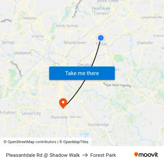 Pleasantdale Rd @ Shadow Walk to Forest Park map