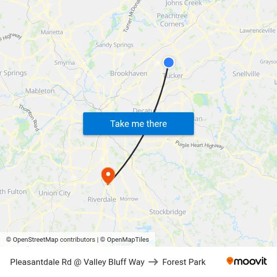 Pleasantdale Rd @ Valley Bluff Way to Forest Park map