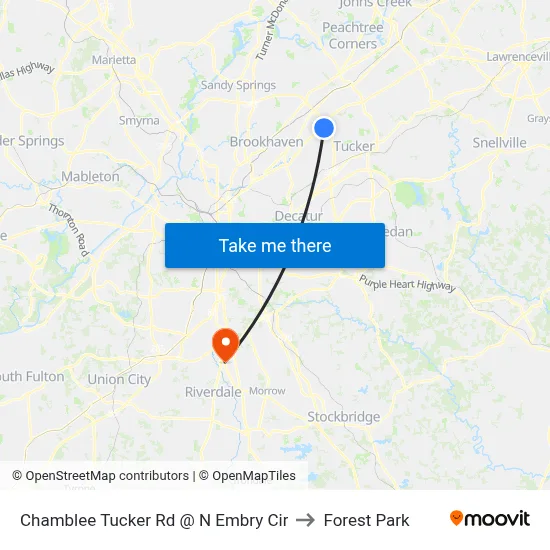 Chamblee Tucker Rd @ N Embry Cir to Forest Park map