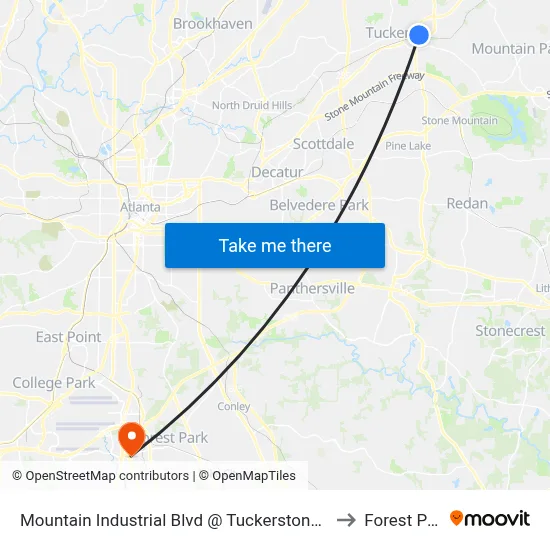 Mountain Industrial Blvd @ Tuckerstone Pkwy to Forest Park map
