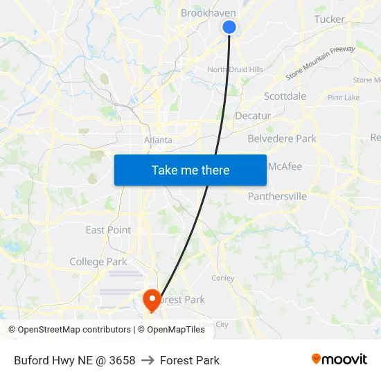 Buford Hwy NE @ 3658 to Forest Park map