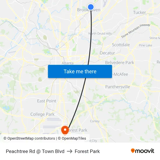 Peachtree Rd @ Town Blvd to Forest Park map