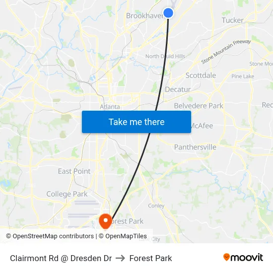 Clairmont Rd @ Dresden Dr to Forest Park map