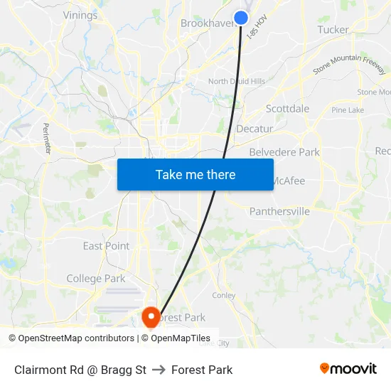 Clairmont Rd @ Bragg St to Forest Park map