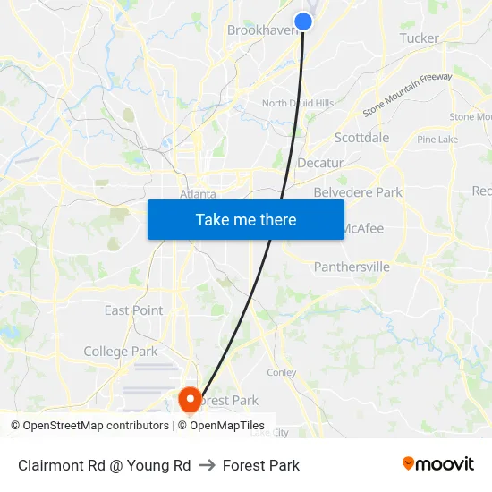 Clairmont Rd @ Young Rd to Forest Park map