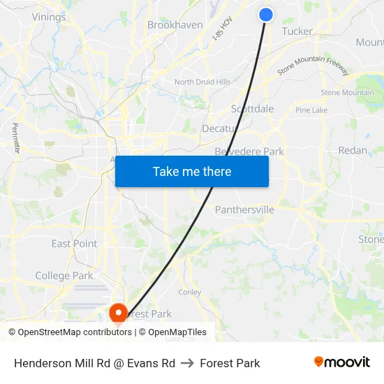 Henderson Mill Rd @ Evans Rd to Forest Park map