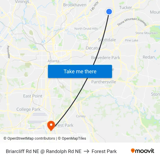 Briarcliff Rd NE @ Randolph Rd NE to Forest Park map