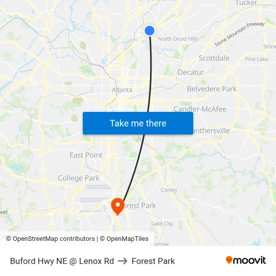Buford Hwy NE @ Lenox Rd to Forest Park map