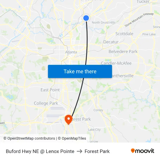 Buford Hwy NE @ Lenox Pointe to Forest Park map